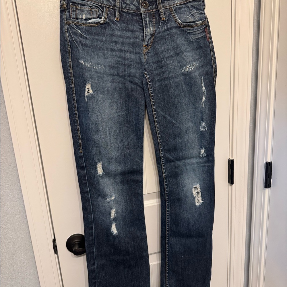 Silver Jeans Dark Blue Distressed Straight Leg Jeans 28/33